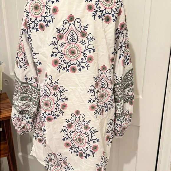 Sue Sartor Bangalore Tunic in Pink and Green Floral 100% Cotton Exquisite Sz L - Picture 6 of 15